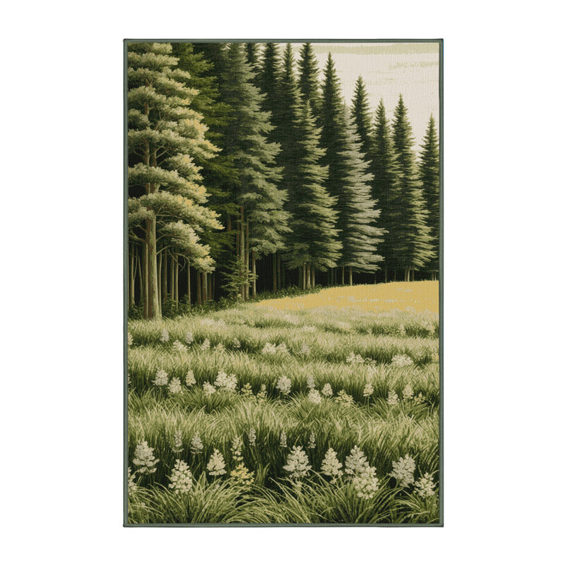 Machine Washable Nature Green Area Rug, Rectangle 5' x 7'