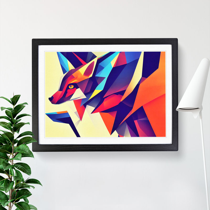 Dreamlike Abstract Fox - Single Picture Frame Print, Black Framed, 46cm H x 64cm W x 2cm D