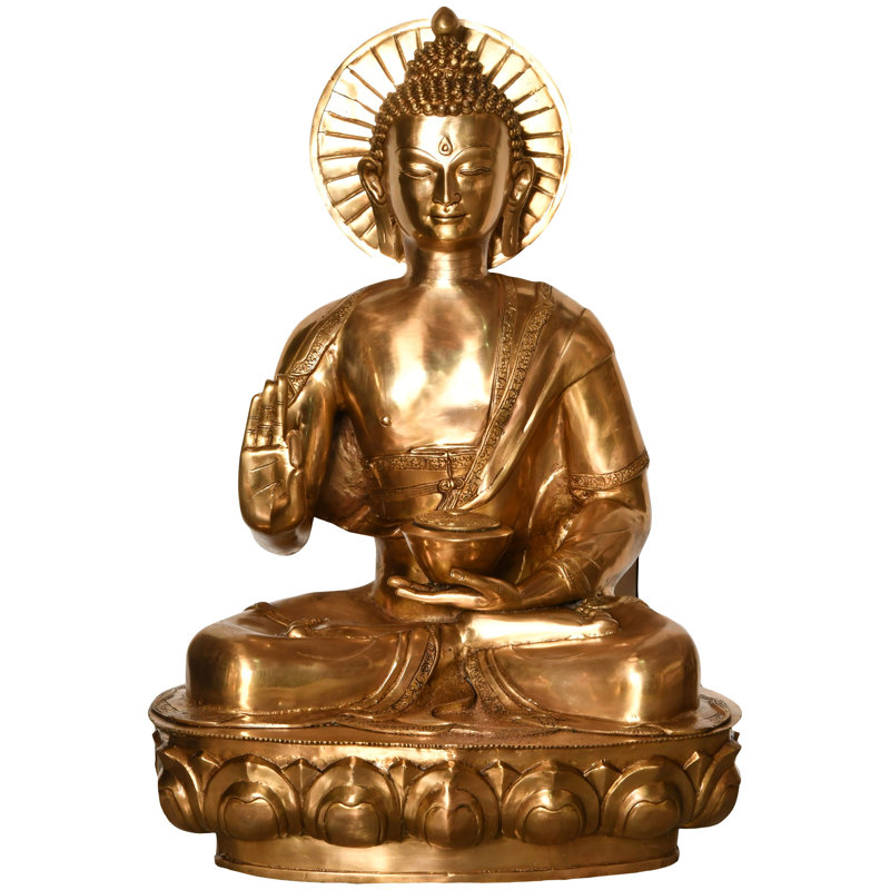 Grande statue de bouddha tibétain prêchant en laiton de 34 po - Sculpture de d Pharmachakra Mudra indienne fabriquée à la main pour la grande salle de méditation, le temple et le décor des Lumières