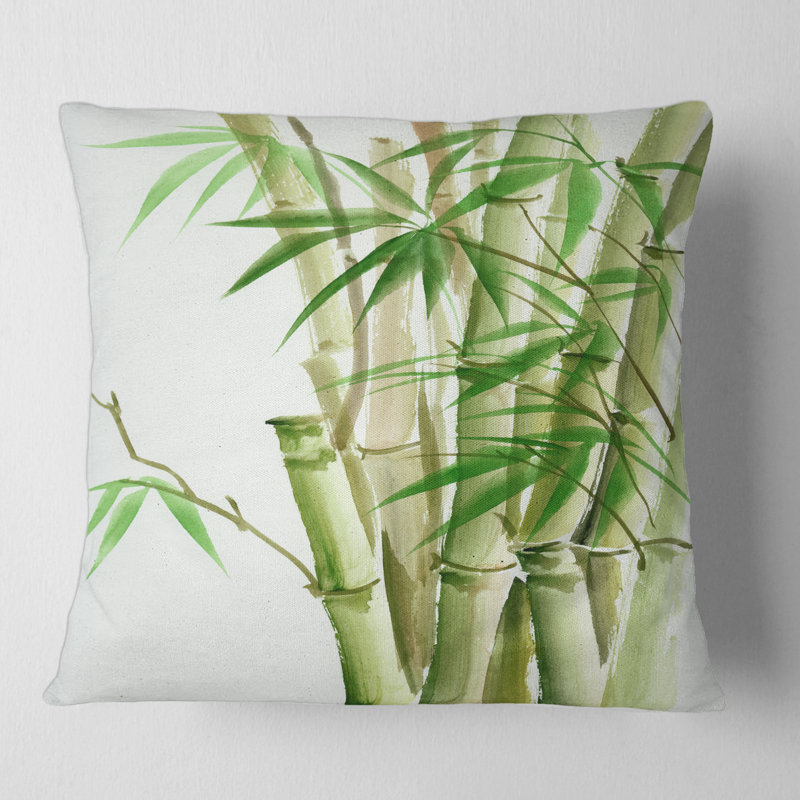 Détail de bambou vert foncé II - coussin décoratif traditionnel imprimé, 16" x 16"