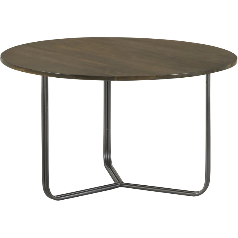 Table spacieuse en bois de manguier avec base en métal industriel de 17,5 po de hauteur
