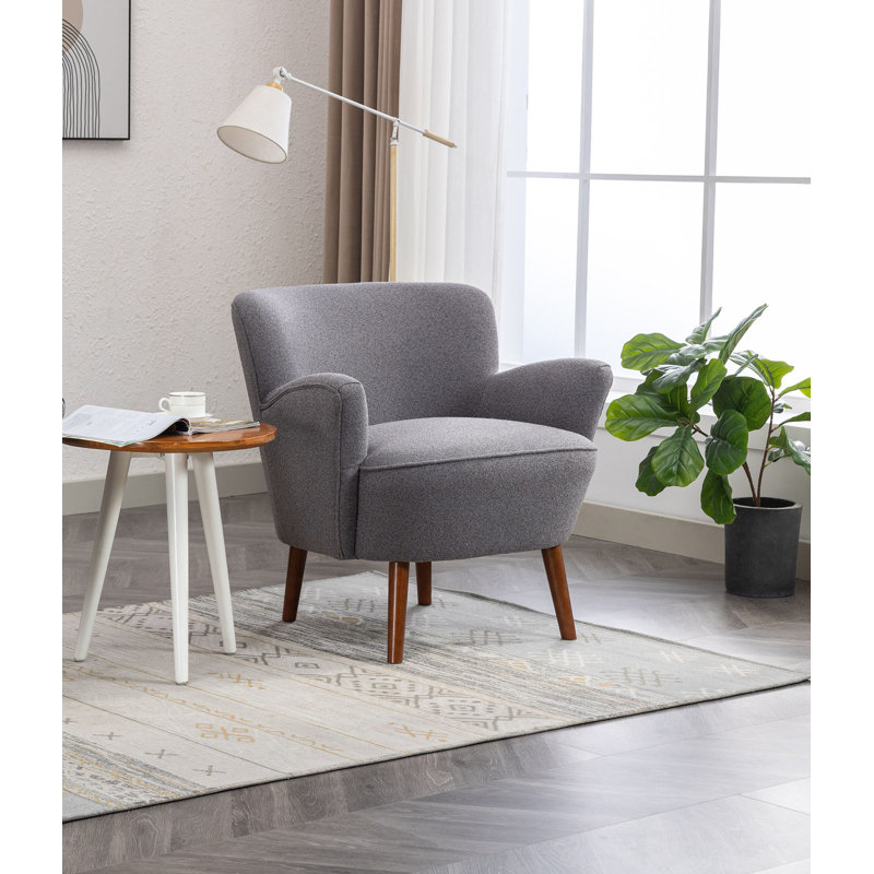 Jeovoni Fabric Accent Chair with Rubberwood Legs, Grey Polyester Blend