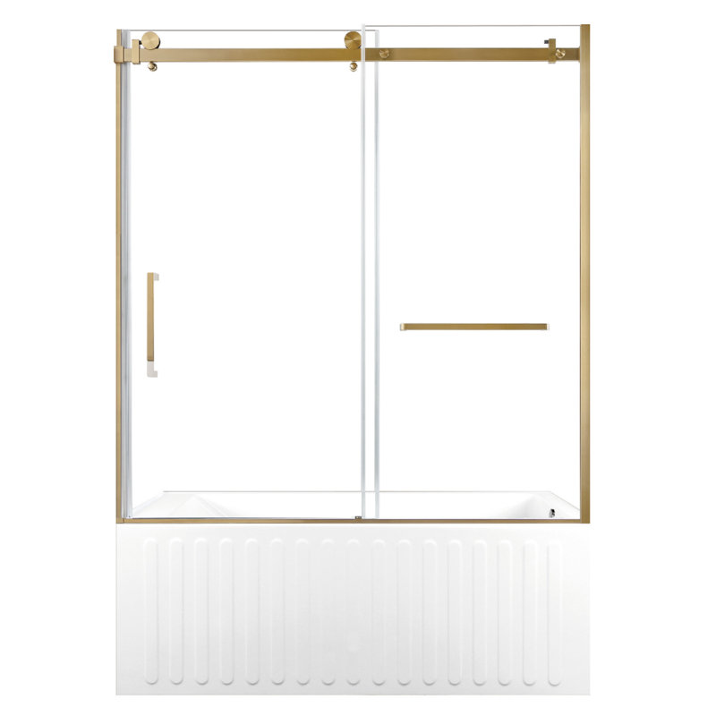 Kingston Brass 60-Inch Acrylic Rectangular 3-Wall Alcove Tub With Tub Door, Hand Drain, Brushed Brass, Left