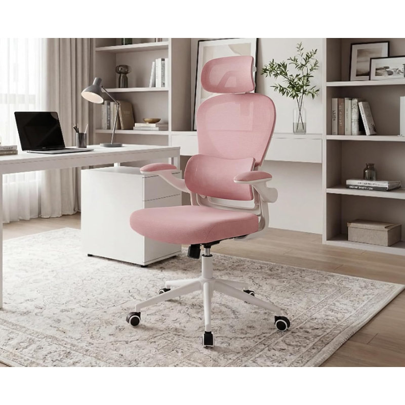 Ergonomic Mesh Office Chair with Adjustable Lumbar Support, 4D Headrest and Swivel Casters, High Back Computer Desk Chair for Home Workspace