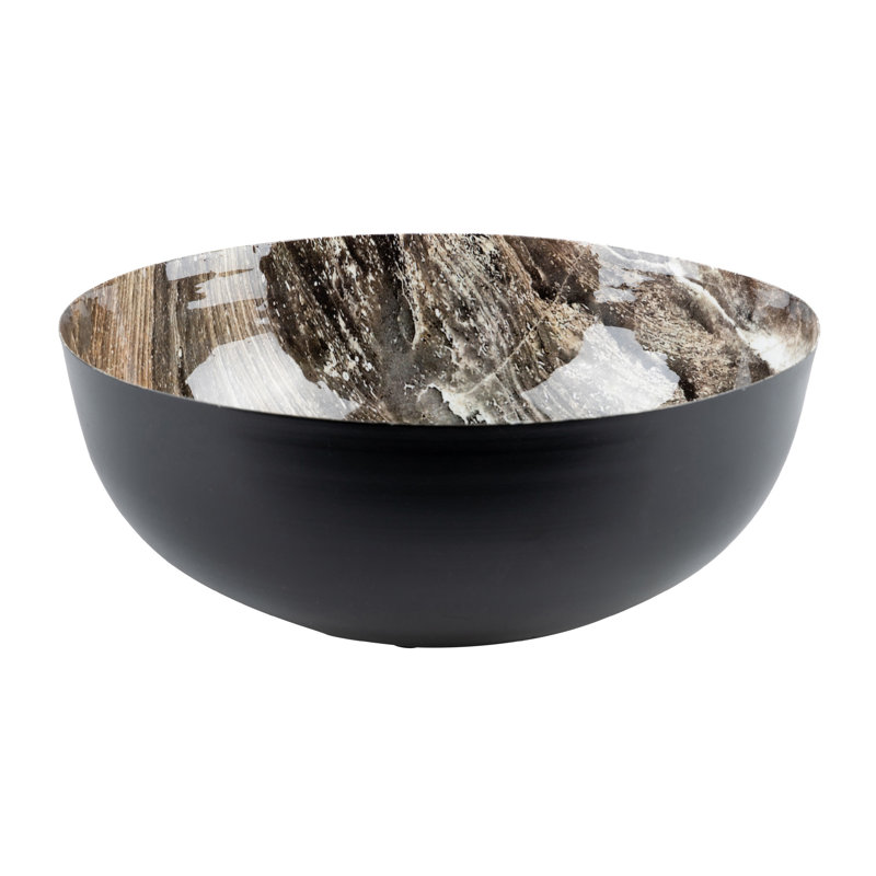 Black Marble Effect Metal Bowl 33x33x14 Cm, Golden Marble