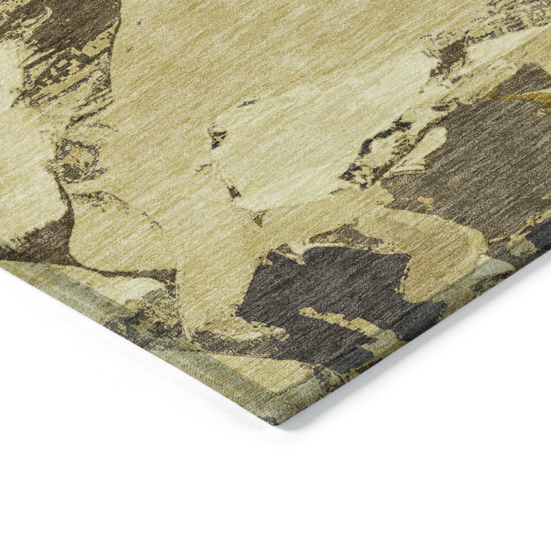 Gold Abstract Machine Washable Indoor/Outdoor Rug 30" x 20"