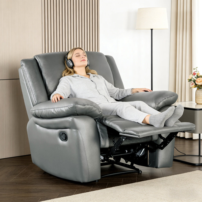 38" Wide Leather Match Modern Manual Recliner Chair, , zero clearance recliner  Design, With Comfortable Foam & Pocket Coil Seating