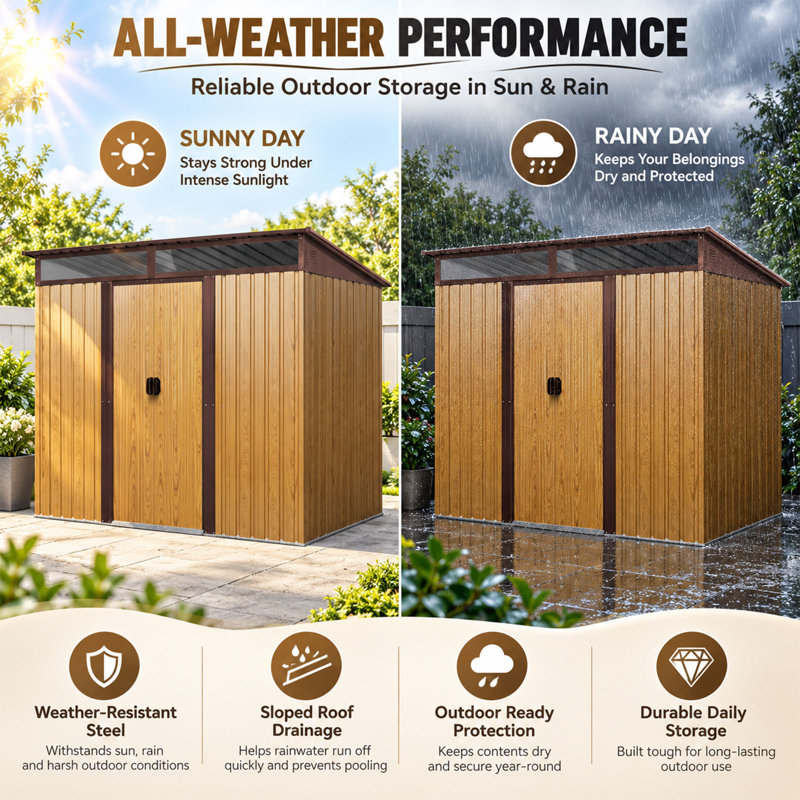 8x6 Metal Outdoor Storage Shed With Transparent Plate Coffee