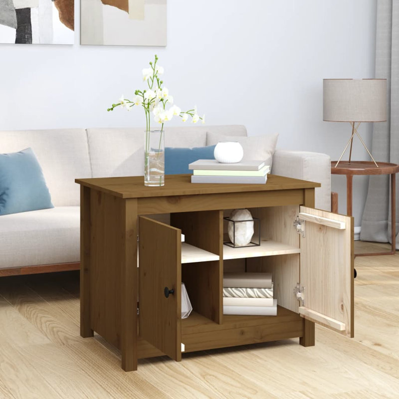 Kittell Solid Wood Four Leg Coffee Table with Storage, Honey Brown
