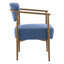 Chaises de salle à manger confortables en tissu bleu, structure en métal moderne avec finition grain de bois pour la maison