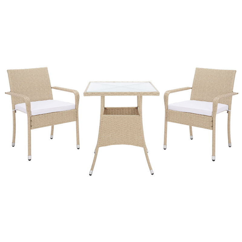 Frazer 3-Piece Wicker Square Set with Cushions, Beige