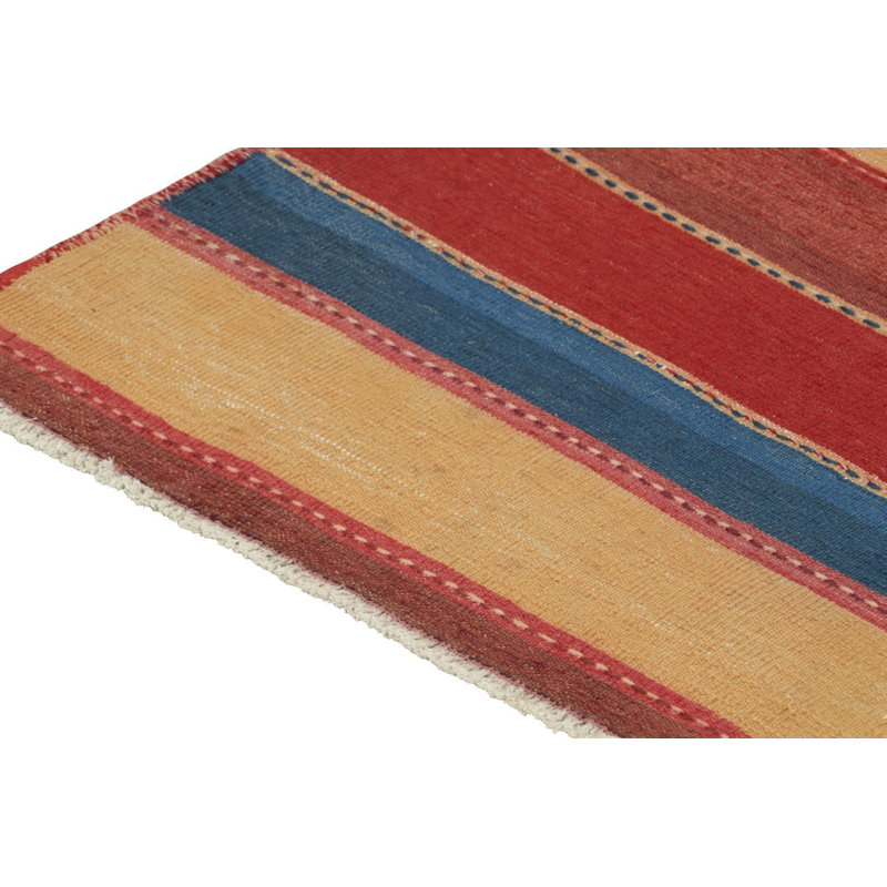 Vintage Bidjar Persian Tribal Kilim In Red, Gold And Blue Stripes By Rug & Kilim