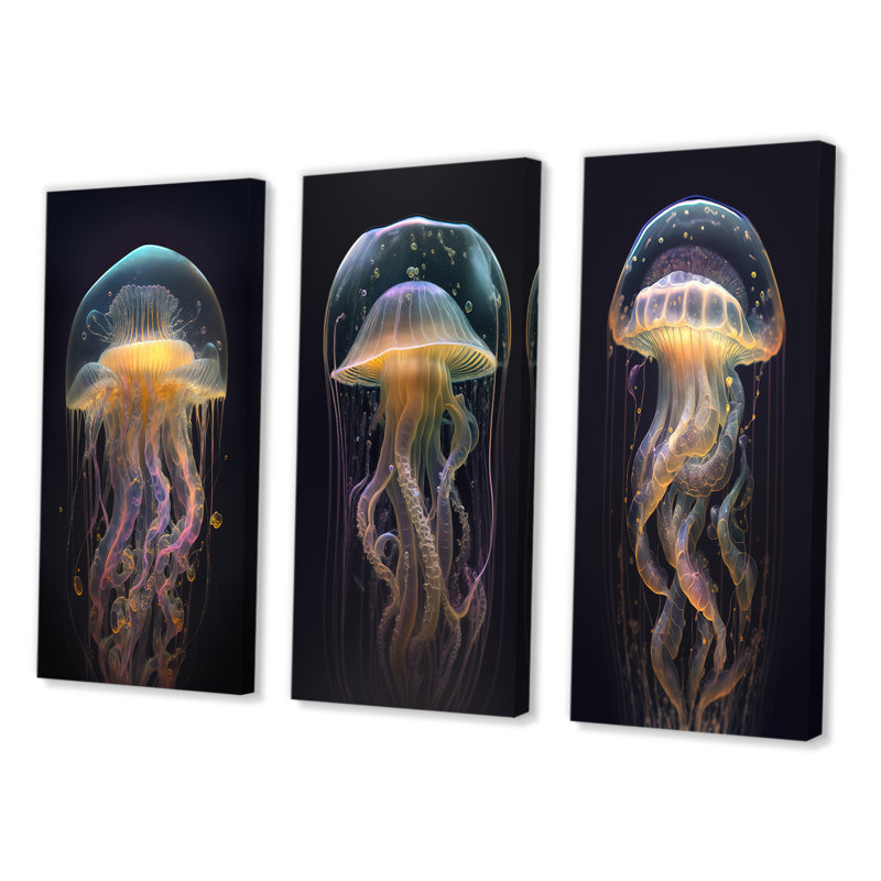 «Jellyfish», 3 pièces sur toile, Toile tendue, H 32 po x l 48 po