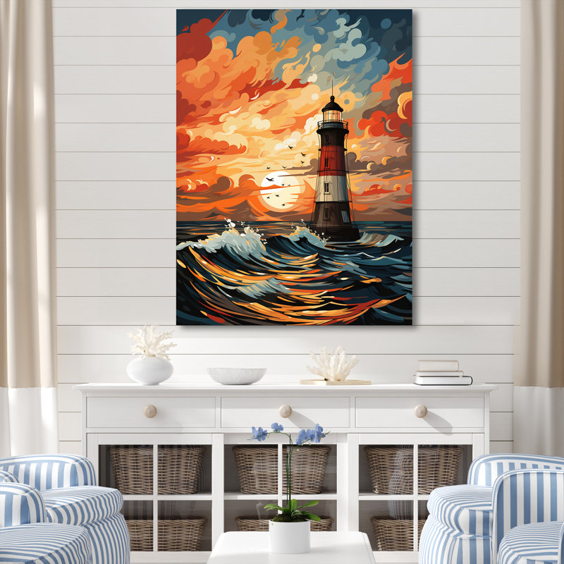 «Coastal Stormy Sunset Lighthouse Breeze I», art mural phares, Toile tendue, H 40 po x l 30 po x P 1,5 po