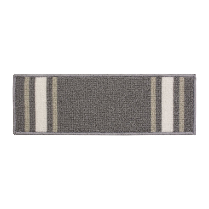 Tapis d'escalier à bordure sur mesure à rayures sur mesure, Gris, Rectangle 2 pi 2 po x 9,5 po