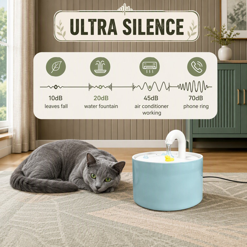 Gamelle d'eau automatique en céramique bleue pour chat, 1,5 L (50 oz).
