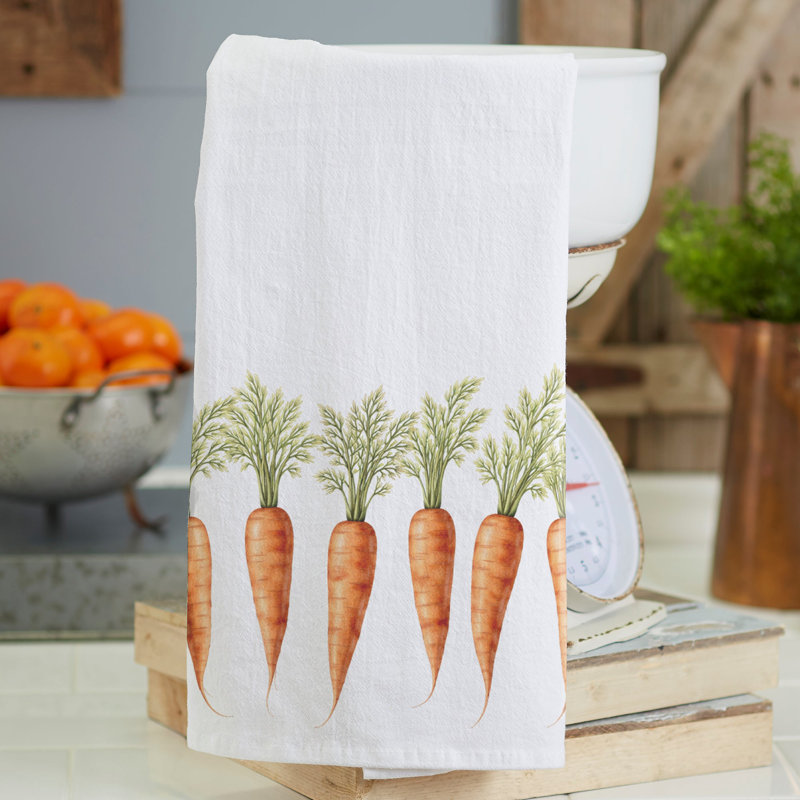  Carrot Patch Tea Towel, White/Orange/Green Carrot