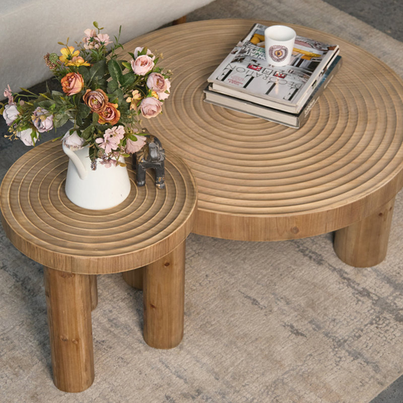 Table basse ronde en bois massif rétro