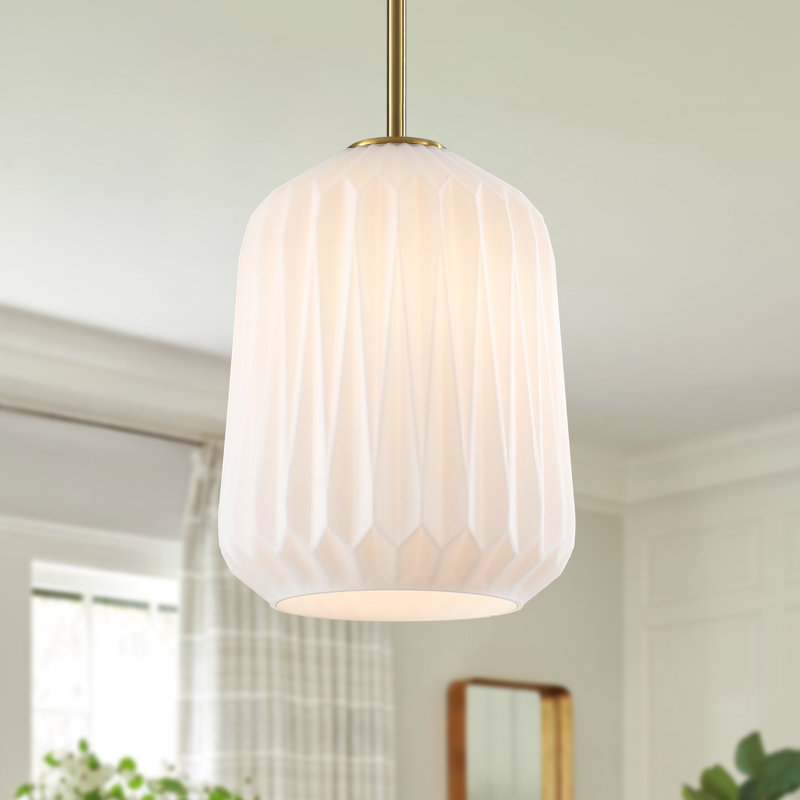 Luminaire suspendu moderne à 1 lumière avec abat-jour en verre givré blanc laiteux de 7,87 po pour îlot de cuisine, Laiton