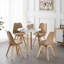 Christy 4 Person Dining set - a Round Plastic Dining Table with Wooden Legs and a Set of 4 Faux Leather Cushion Padded Dining Chairs for Dining Room - Modern Dining Table Set-718770521-718770533
