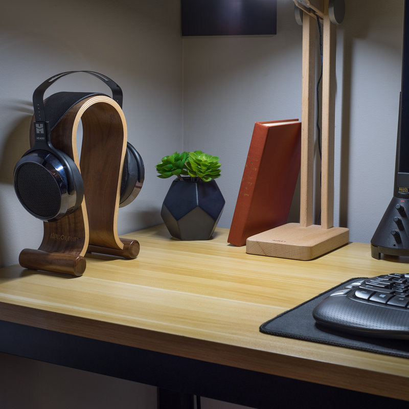 Deco Gear Wood Headphone Display Stand Secure Tabletop Holder with Hard Travel Case