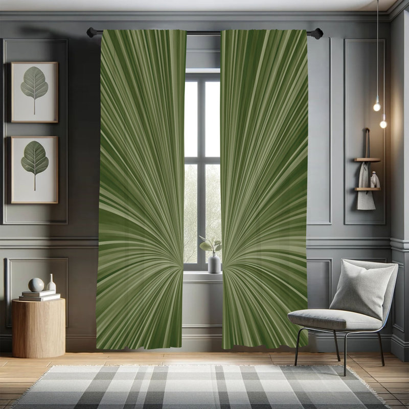 George Oliver, art abstrait, rideaux, rayures concentriques, L 28 po x L 84 po, Vert olive