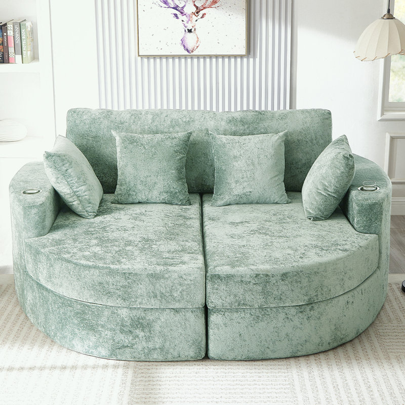 Canapé courbé avec deux porte-gobelets, Mélange de polyester vert