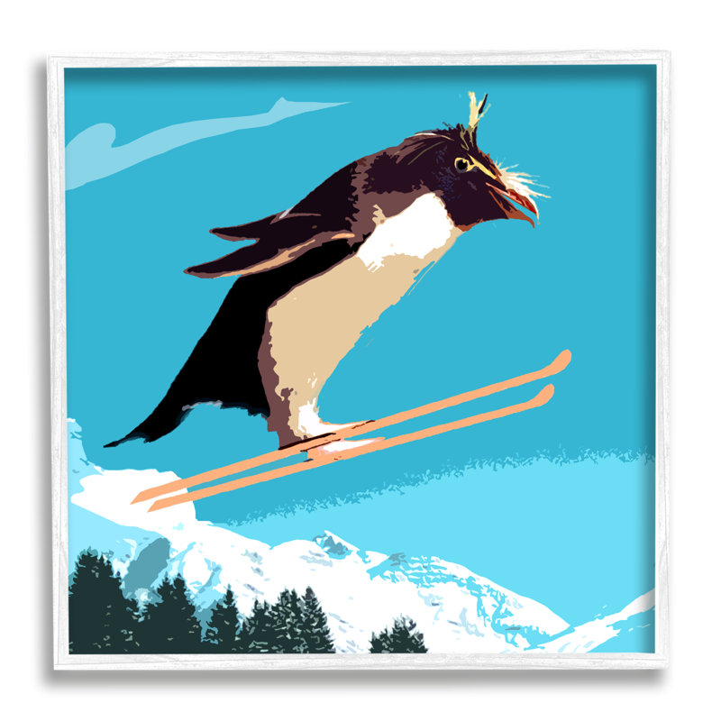 Pingouin qui skie au-dessus d'arbres, sports d'hiver, illustration giclée, art texturé par Noah Bay, L 12 po x H 12 po