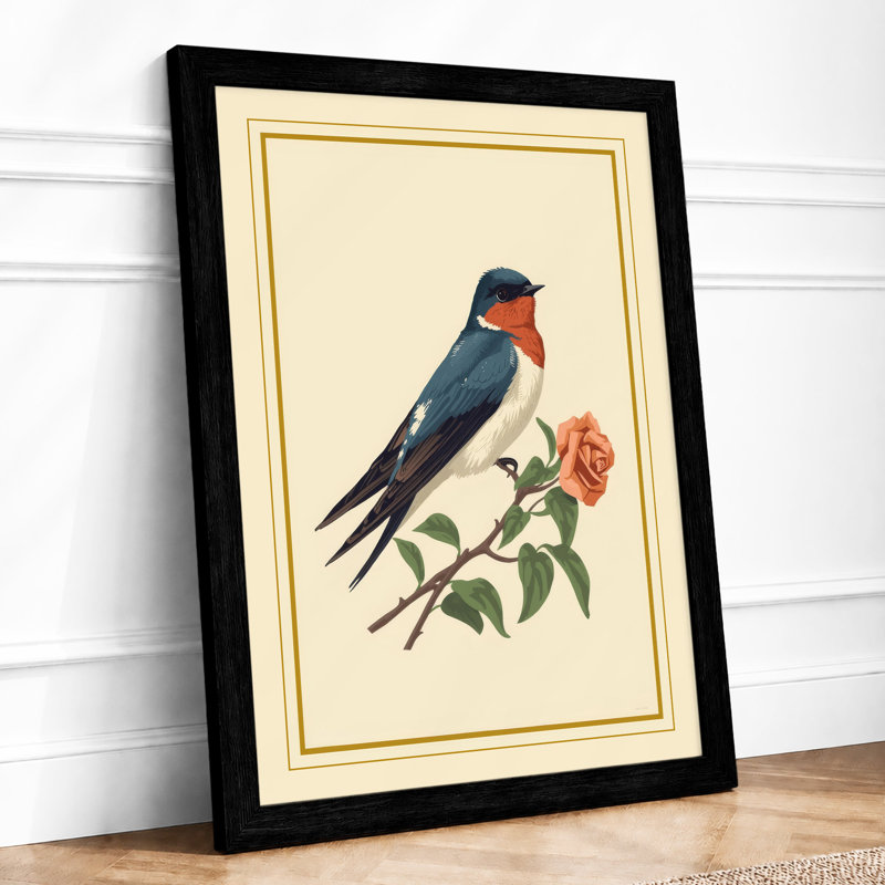 Swallow on Flowering Branch Botanical - Framed Print, A1 - 84.1 x 59.4 cm, Black