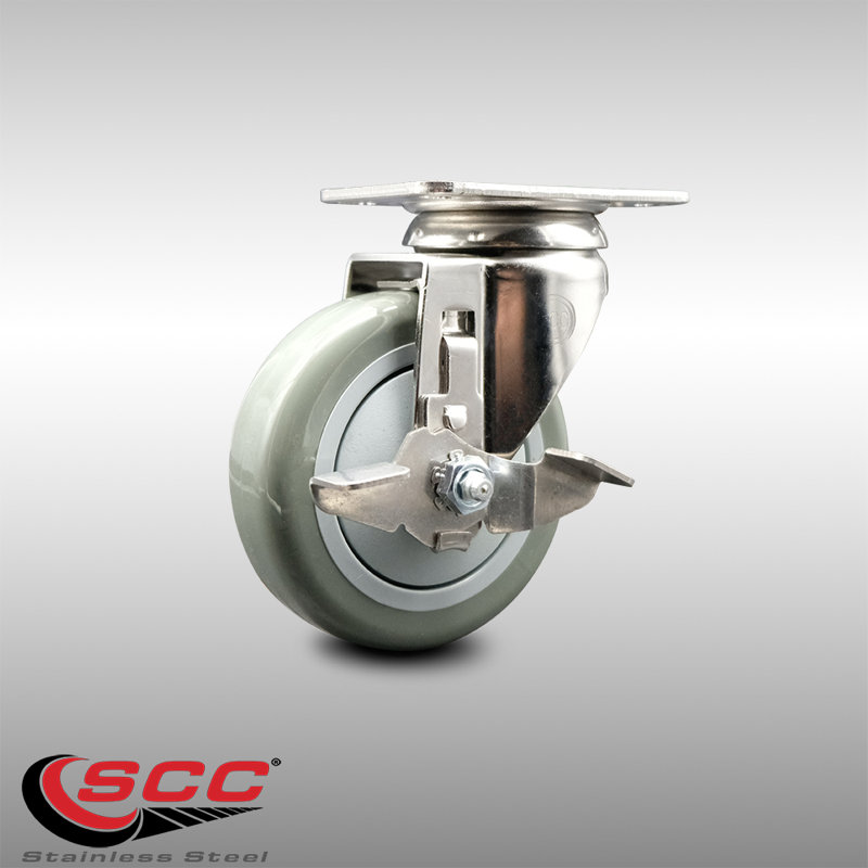 316SS Polyurethane Wheel Swivel Top Plate Caster with Brake SCC, Grey