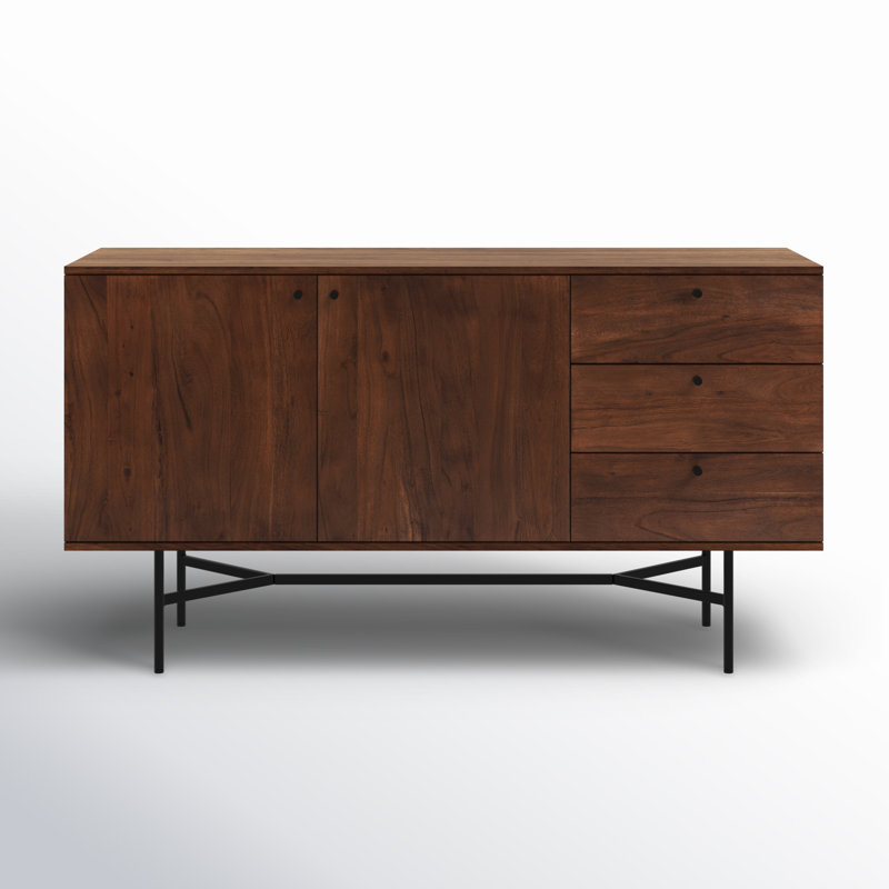 Sarom 58" Dark Brown Acacia Wood Sideboard with Industrial Legs