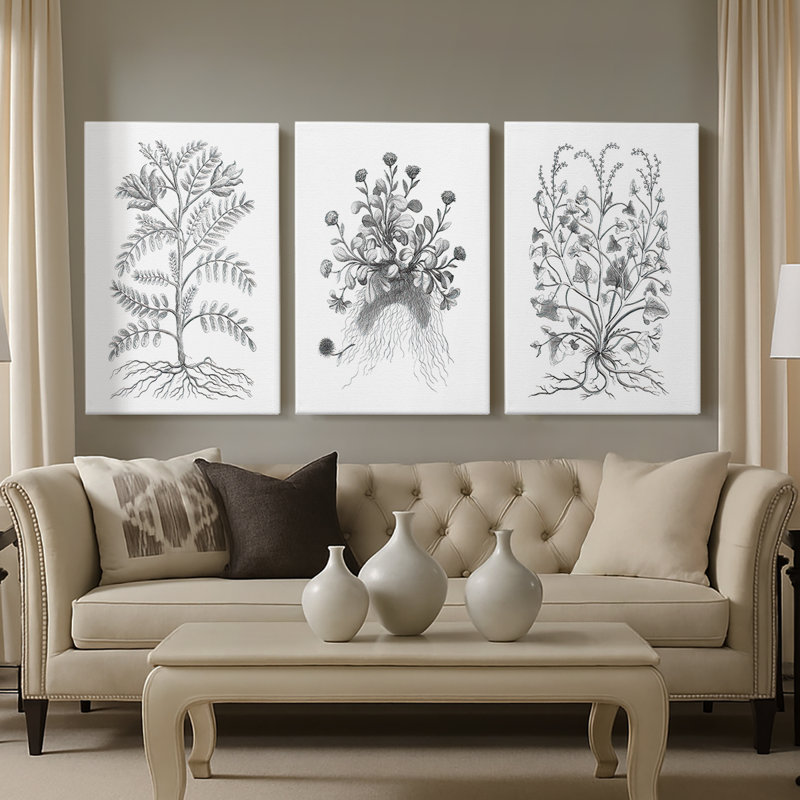 B&W Plant Spechantillon IX - Toile tendue sur mesure avec châssis - 3 pièces, H 36 po x l 72 po