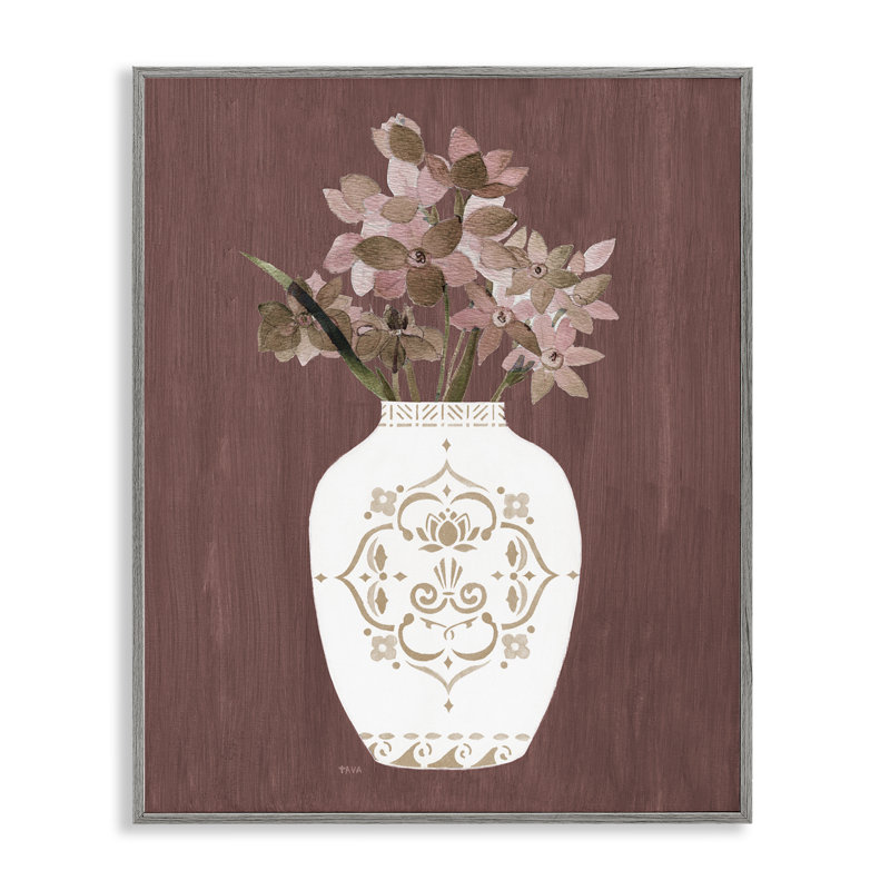  Ornate Boho Vase Grey Framed Giclee Art by Janet Tava, H 14 po x l 11 po, Estampe numérique Farmhouse