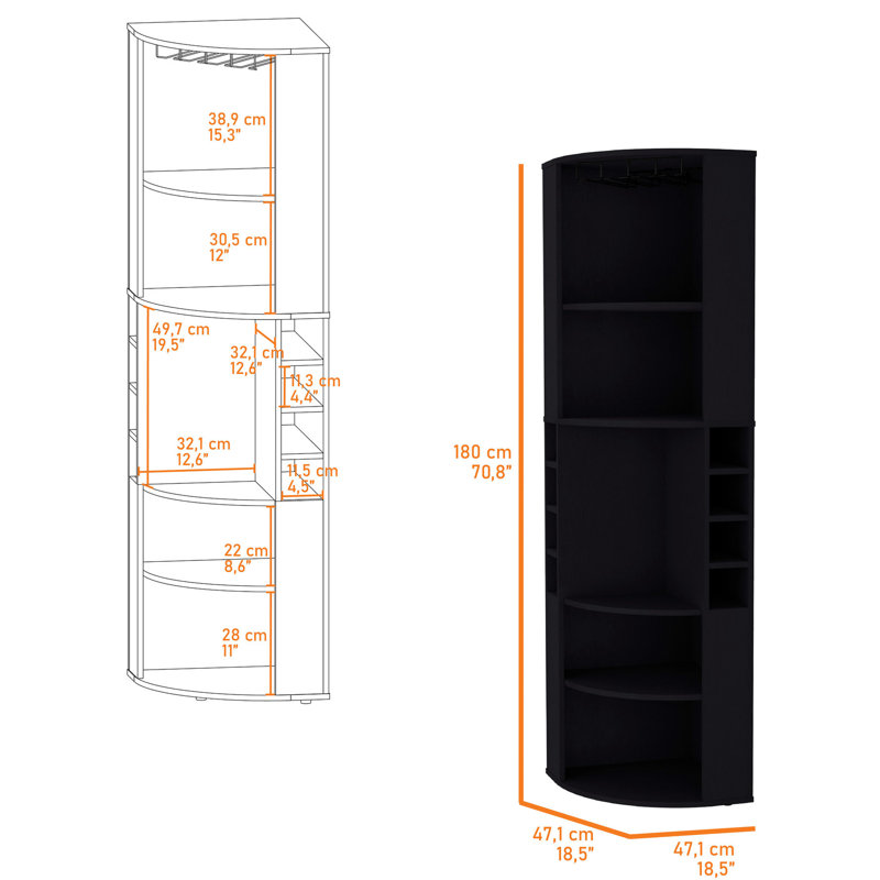 Grande armoire de bar d'angle à grandes tablettes - en bois, pouvant contenir des verres et des spiritueux, rehaussant la fonctionnalité du salon