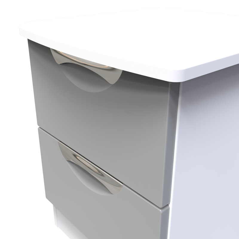Fully Assembled Lebay 2 DrawerÂ Bedside Table, White, Grey