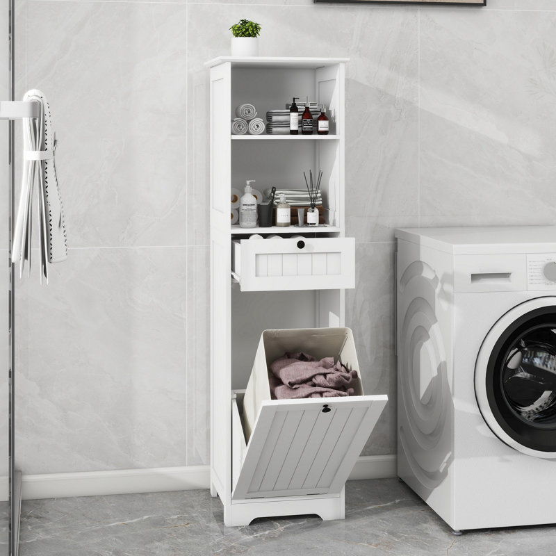 Armoire de trieur de linge inclinable à un compartiment et un tiroir - Blanc