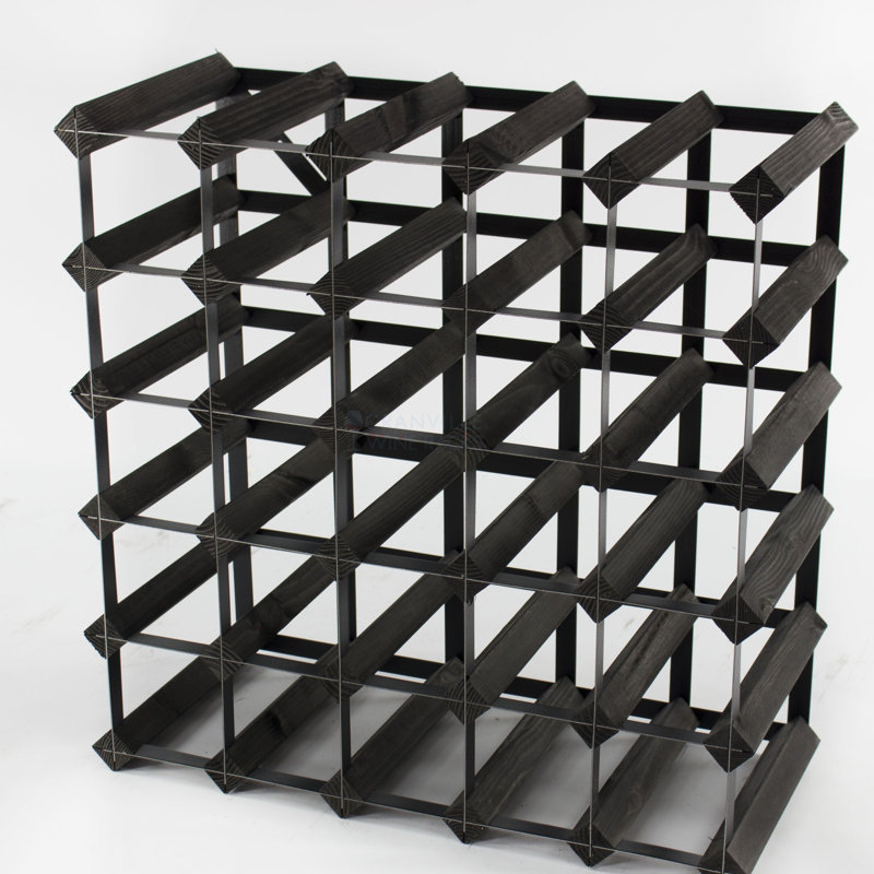 Candace 30 Bottle Floor Wine Bottle Rack, Black Stained / Black Steel