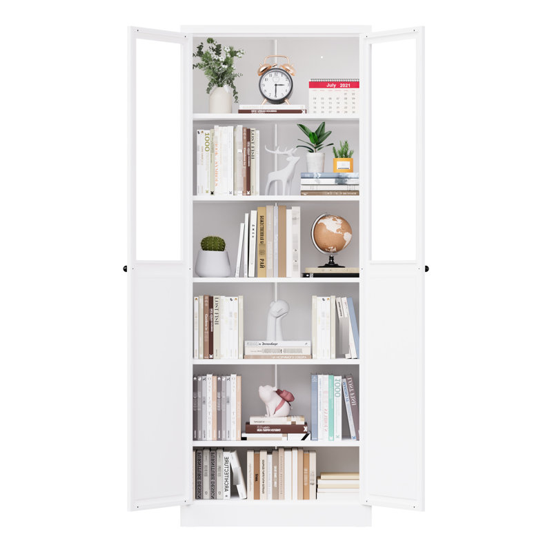 Organisateur de garde-manger en métal blanc de 72 po avec portes et tablettes, robuste, assemblage d'outils, idéal pour une armoire de rangement de cuisine, grand, 5 aimants silencieux réglables, ancrage mural complet