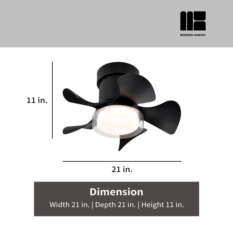 Adonis Flush Mount Ceiling Fan with 3-Color LED & Remote, Matt Black
