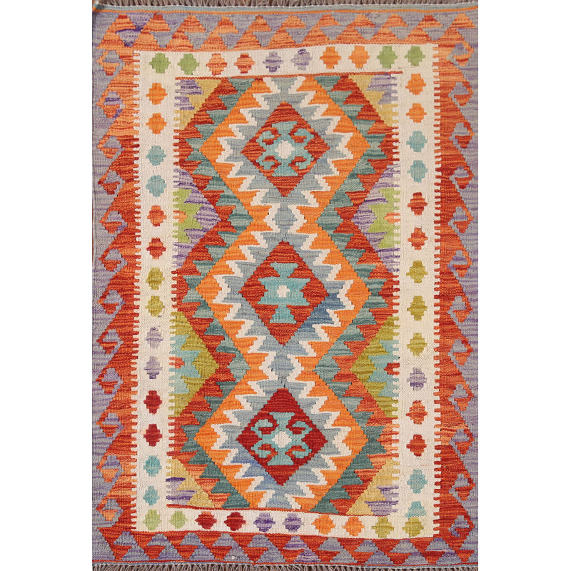 Tapis géométrique en laine Kilim