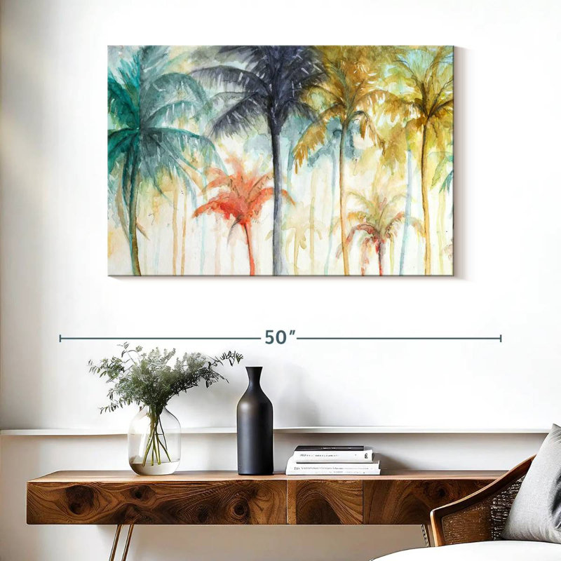 Aquarelle Harnek, palmiers d'été, H 26 po x l 39 po