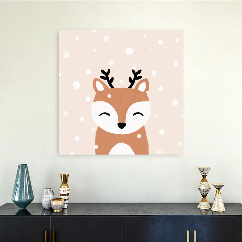 Adorable mignonne cerf, hiver contemporain, 32" H x 32" W