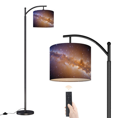 Lampe sur pied à arc avec abat-jour réglable Nébuleuse cosmique Étoiles nuage de poussière Lampe sur pied 3 lumières à température variable avec poteau haut et interrupteur au pied pour la chambre à coucher