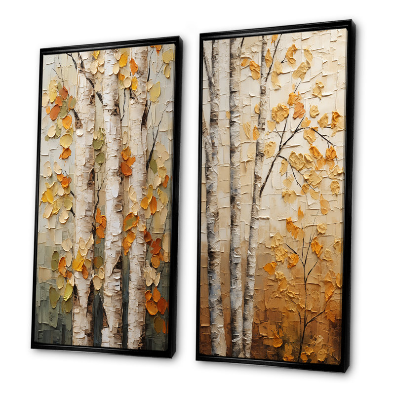 Minimalisme américain Basswood Tree I - ensemble de 2 pièces murales, Cadre flottant noir, H 40 po x l 41 po