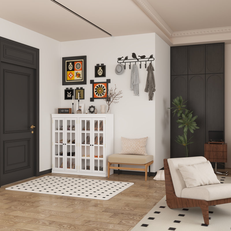 24 Pair Stackable 4-Door Black Shoe Cabinet With 8 Shelves, White