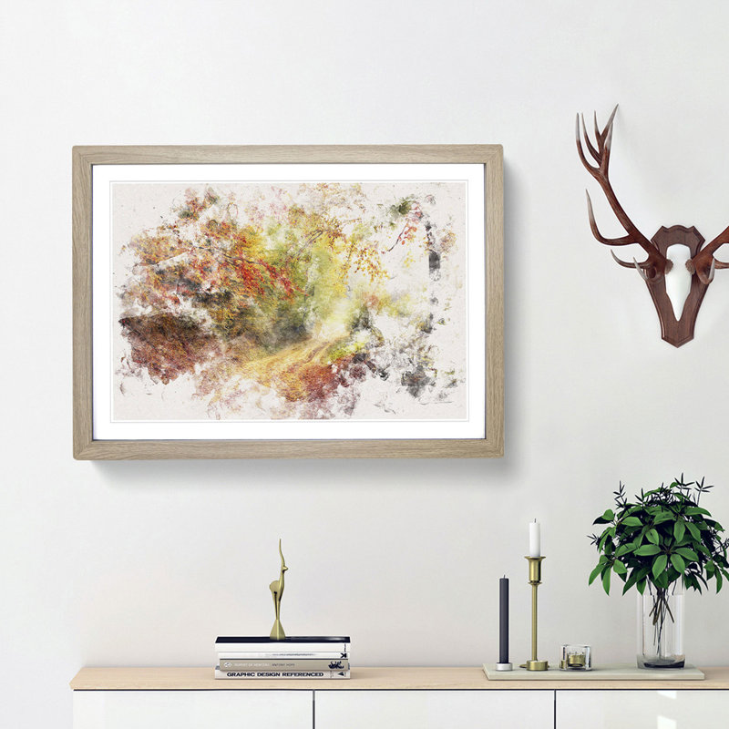 Autumn Forest Watercolour - Picture Frame Graphic Art Print, 62cm H x 87cm W x 2cm D, Oak Framed
