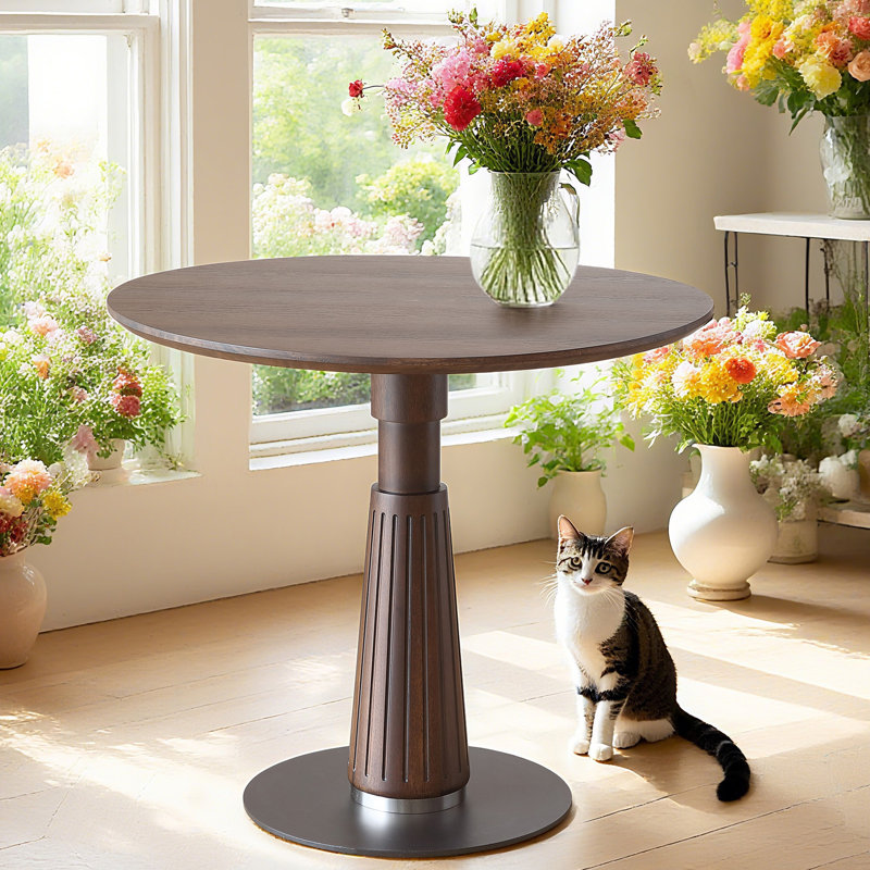 Round Solid Wood Pedestal Base, Cafe End Table for 2 to 4, Fluted Dining Table for Office, Leisure, Kitchen,Home 31.5" x29.5"H (Walnut )