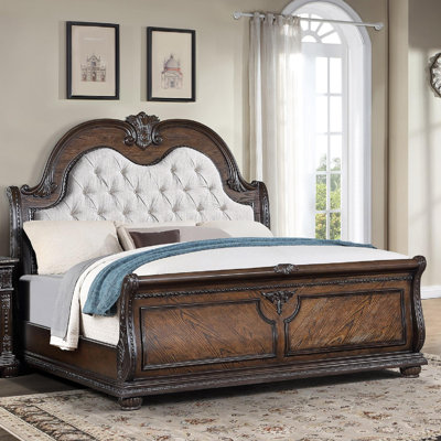 1pc Traditional Style Faux Leather Upholstered Headboard Button Tufted Formal Bedroom Furniture Formal Queen Sleigh Bed Coffee Brown Finish -  Bloomsbury Market, A636756C17FF4DC8A8AB8CD9C53F8161