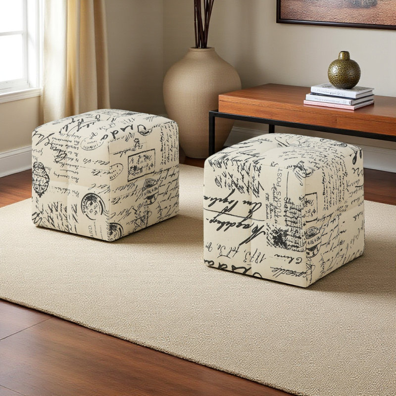 Ensemble de repose-pieds carré en tissu beige avec capitonnage biscuit H 11,96 po x P 11,96 po Charlier
