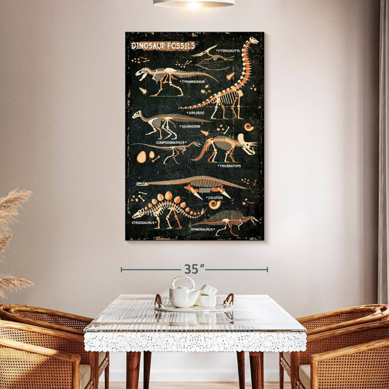 Tableau des fossiles de dinosaures Ashelle, H 51 po x l 34 po